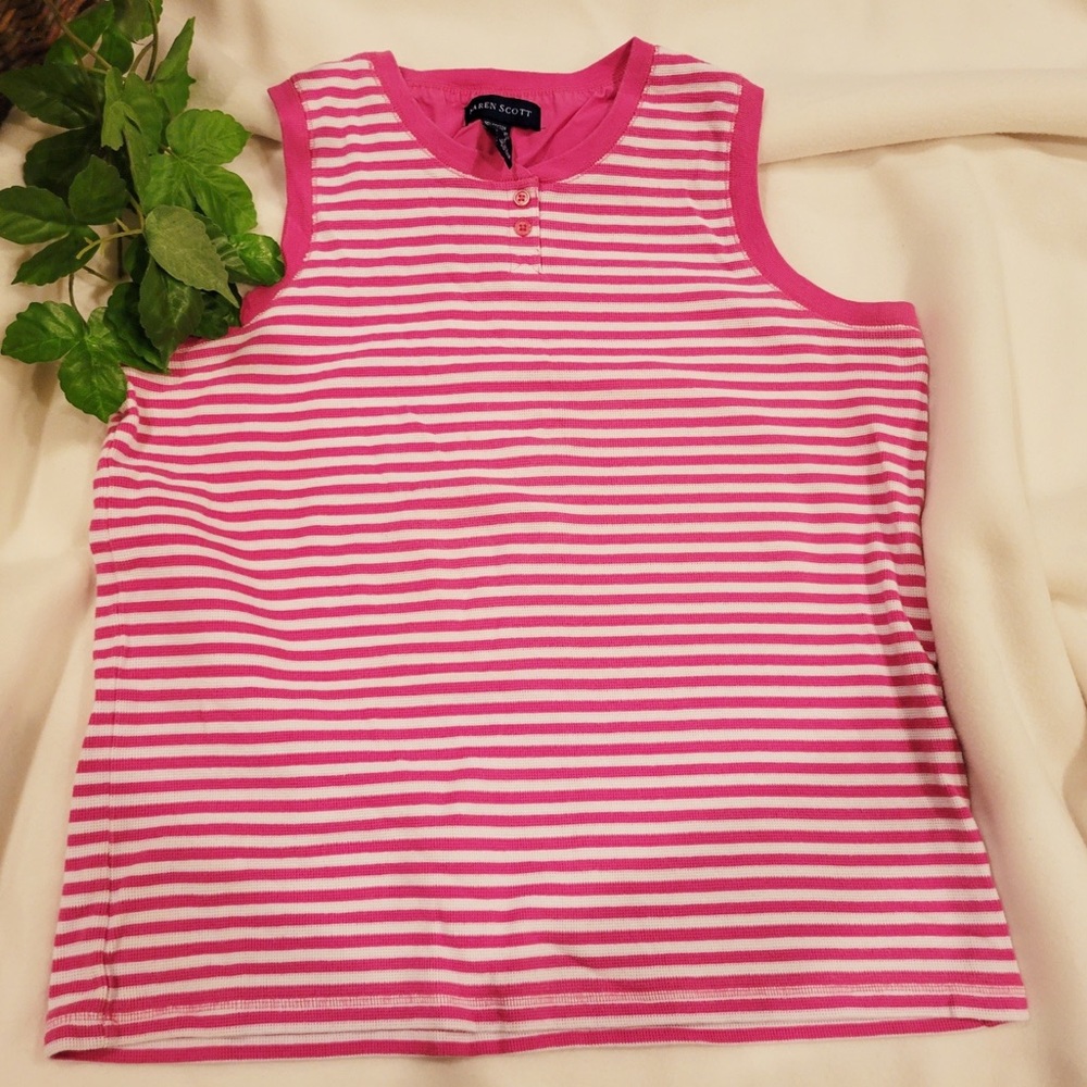 Karen Scott Large Pink and White Striped Tank Top.